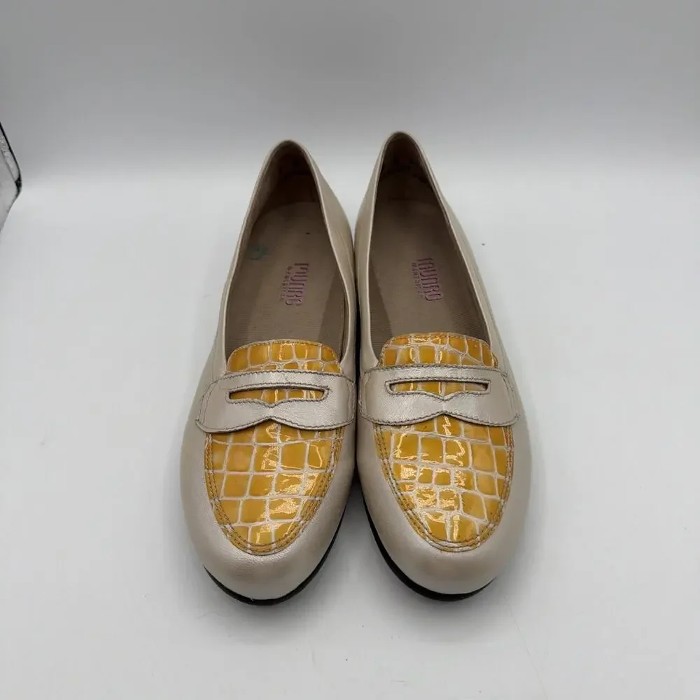 MUNRO Carrie Pearl Leather Yellow Embossed Vamp Loafers Womens Size 9